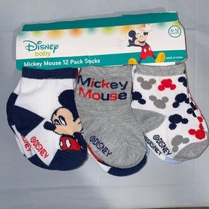 Disney baby ages 6-12 months Mickey Mouse 12 pack socks shoe size 3-4 boys